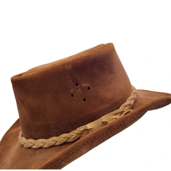 WALK ABOUT Leather Unisex Brown Made in Australia Hat Sz Small Safari Bush Hat - Picture 14 of 16